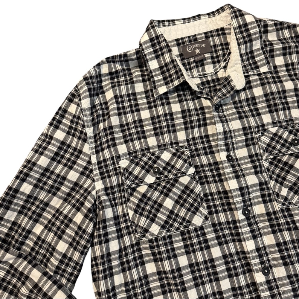 Converse Men’s XL Black & White Plaid Button Down Long Sleeve Utility Shirt
